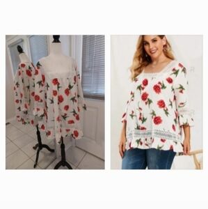 4/$60 Ruffle Floral Lace Blouse - Size 2X